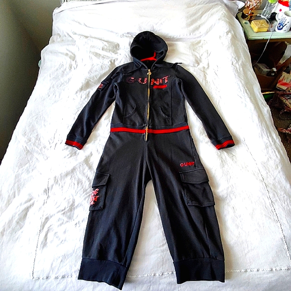 VTG G-Unit Hoodie Overall l/s black red Cotton rare  knee length  90 s